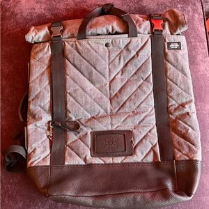 Jack Spade Quilted Gray and Brown Backpack roll top carry on bag